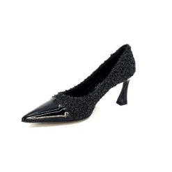 Enzo Di Martino Eli 715 Textile Noir Cuir Vernis Noir*moon flower - enzo di martino