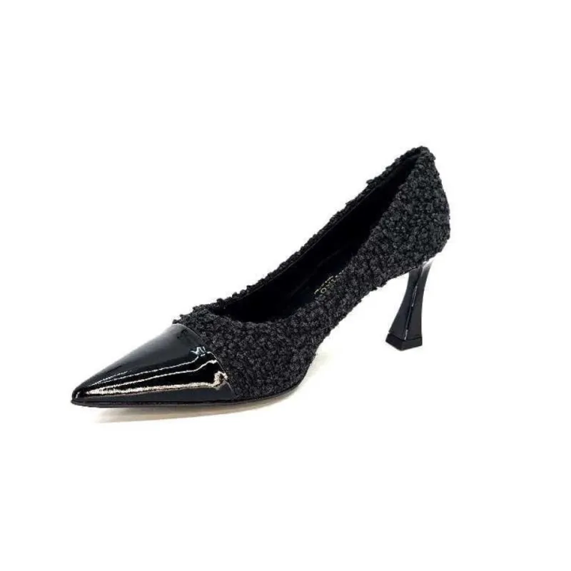 Enzo Di Martino Eli 715 Textile Noir Cuir Vernis Noir*moon flower - enzo di martino