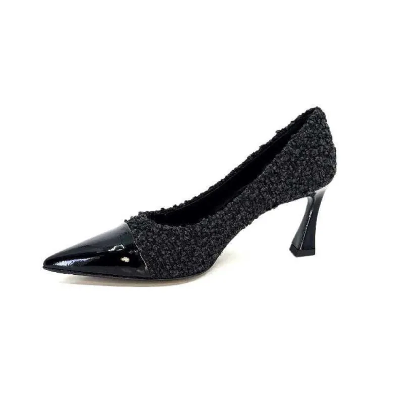 Enzo Di Martino Eli 715 Textile Noir Cuir Vernis Noir*moon flower - enzo di martino