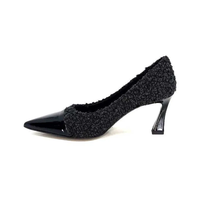 Enzo Di Martino Eli 715 Textile Noir Cuir Vernis Noir*moon flower - enzo di martino