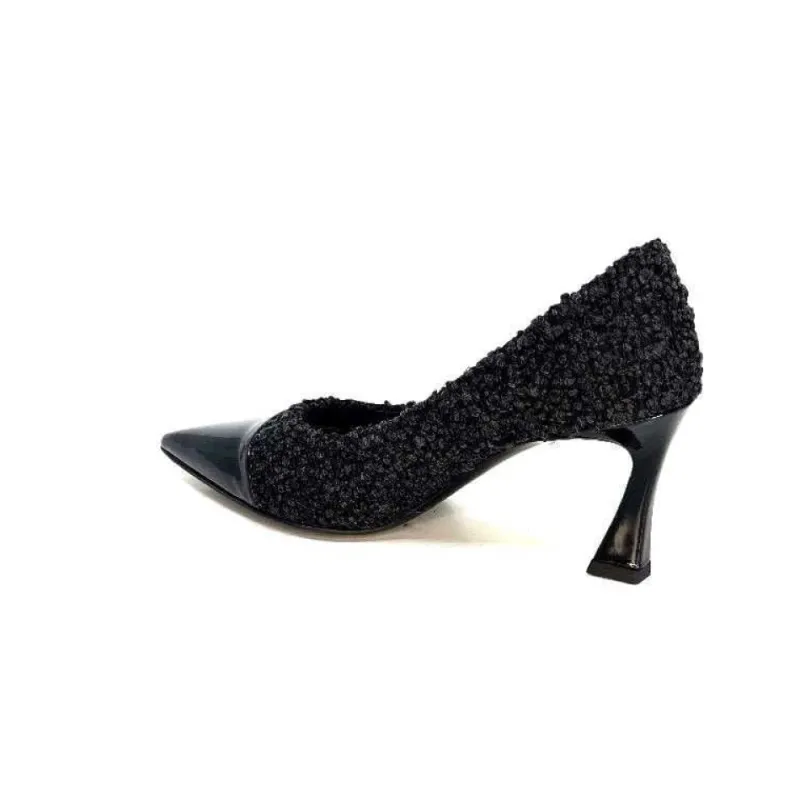 Enzo Di Martino Eli 715 Textile Noir Cuir Vernis Noir*moon flower - enzo di martino