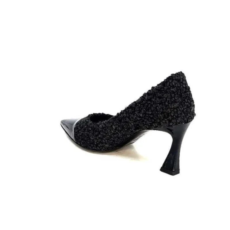 Enzo Di Martino Eli 715 Textile Noir Cuir Vernis Noir*moon flower - enzo di martino