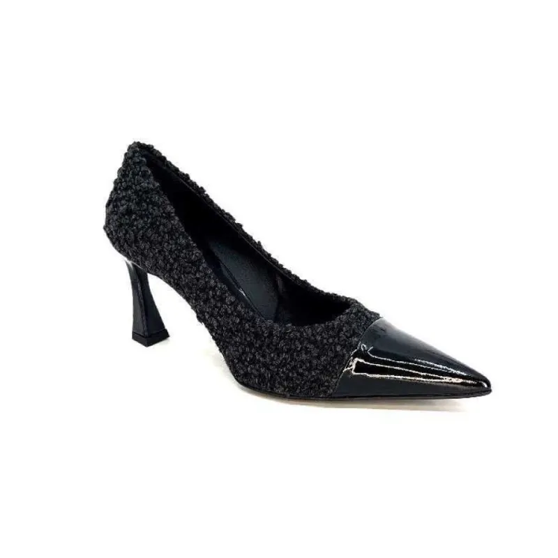 Enzo Di Martino Eli 715 Textile Noir Cuir Vernis Noir*moon flower - enzo di martino