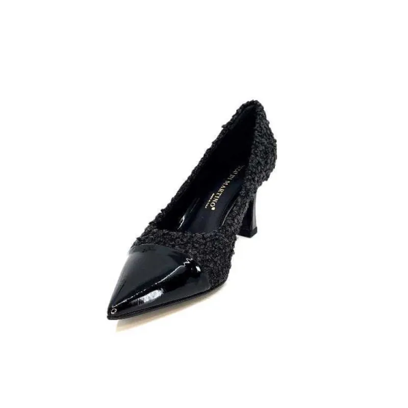 Enzo Di Martino Eli 715 Textile Noir Cuir Vernis Noir*moon flower - enzo di martino