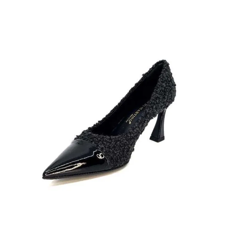 Enzo Di Martino Eli 715 Textile Noir Cuir Vernis Noir*moon flower - enzo di martino