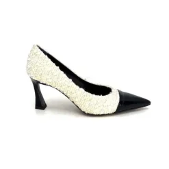 Enzo Di Martino Eli 715 Textile Creme Cuir Vernis Noir*moon flower - enzo di martino New