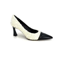 Enzo Di Martino Eli 715 Textile Creme Cuir Vernis Noir*moon flower - enzo di martino New