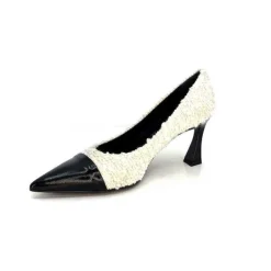 Enzo Di Martino Eli 715 Textile Creme Cuir Vernis Noir*moon flower - enzo di martino New