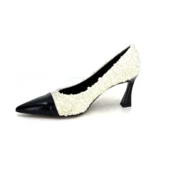 Enzo Di Martino Eli 715 Textile Creme Cuir Vernis Noir*moon flower - enzo di martino New