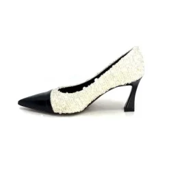 Enzo Di Martino Eli 715 Textile Creme Cuir Vernis Noir*moon flower - enzo di martino New