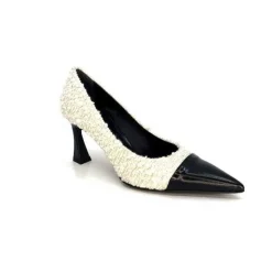 Enzo Di Martino Eli 715 Textile Creme Cuir Vernis Noir*moon flower - enzo di martino New