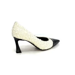 Enzo Di Martino Eli 715 Textile Creme Cuir Vernis Noir*moon flower - enzo di martino New