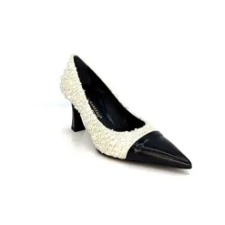 Enzo Di Martino Eli 715 Textile Creme Cuir Vernis Noir*moon flower - enzo di martino New