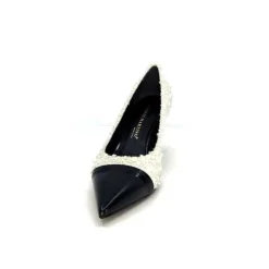 Enzo Di Martino Eli 715 Textile Creme Cuir Vernis Noir*moon flower - enzo di martino New