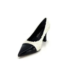 Enzo Di Martino Eli 715 Textile Creme Cuir Vernis Noir*moon flower - enzo di martino New