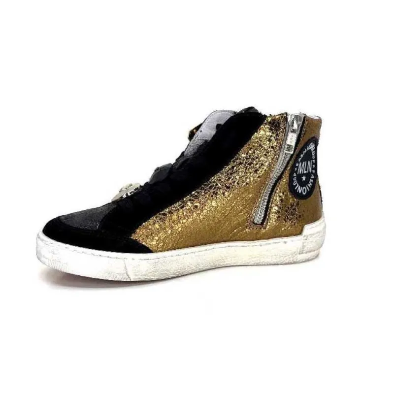 Meline Nkc 1151 Cuir Dore Et Daim Noir*Méliné Sale