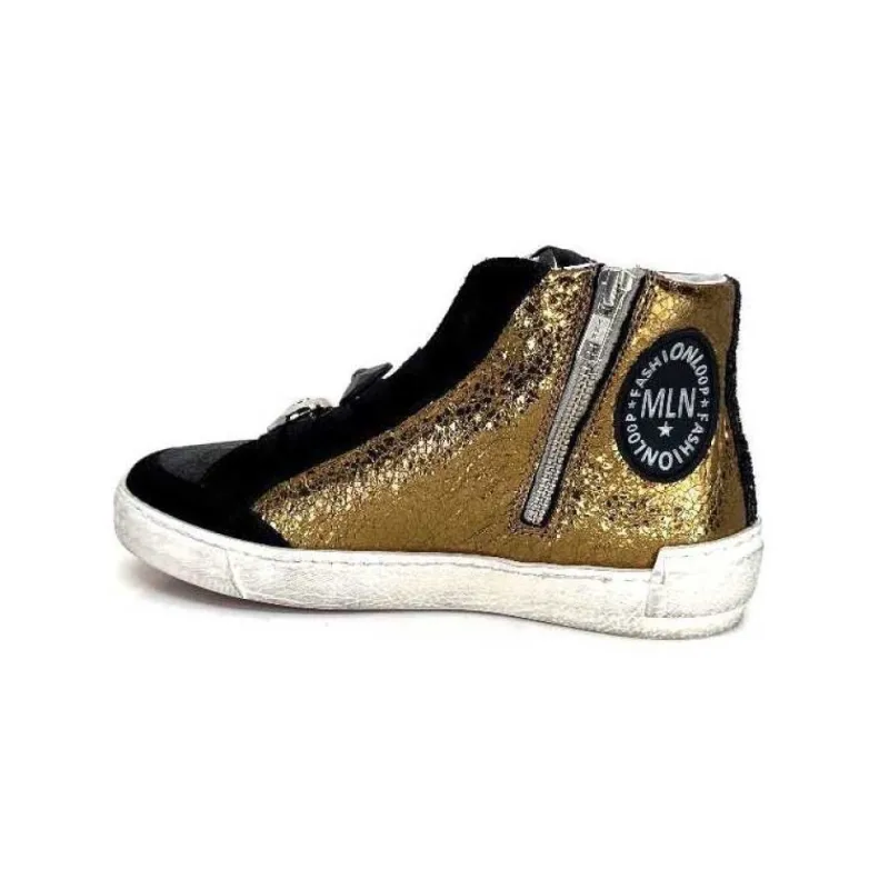 Meline Nkc 1151 Cuir Dore Et Daim Noir*Méliné Sale