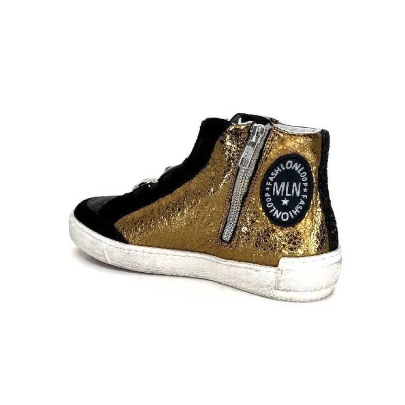 Meline Nkc 1151 Cuir Dore Et Daim Noir*Méliné Sale