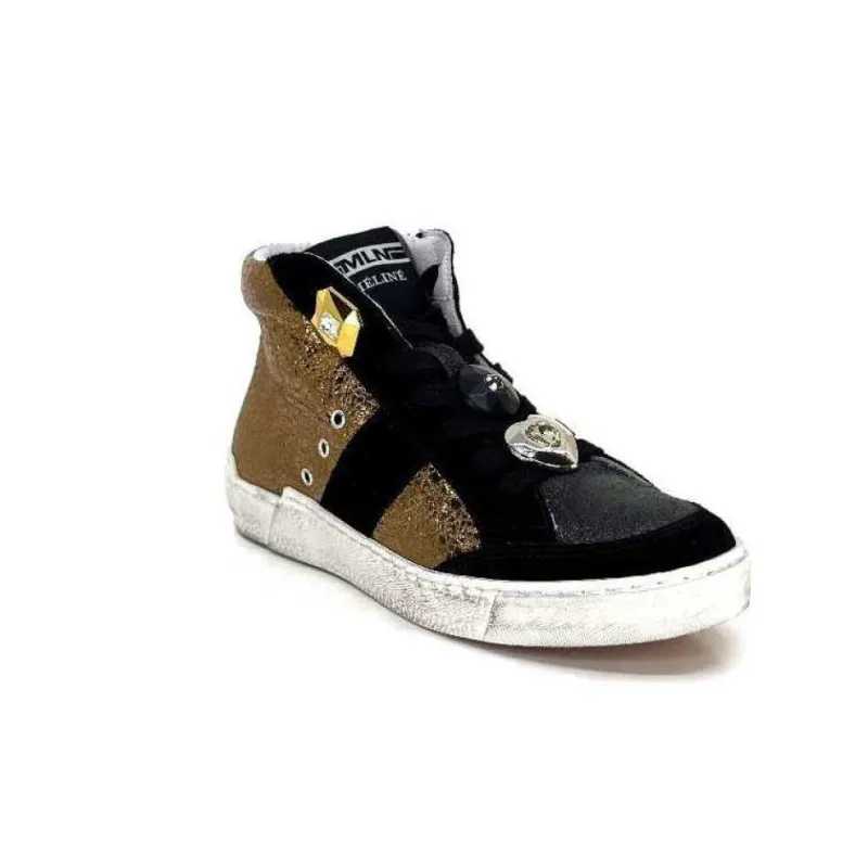 Meline Nkc 1151 Cuir Dore Et Daim Noir*Méliné Sale