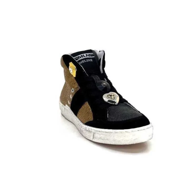 Meline Nkc 1151 Cuir Dore Et Daim Noir*Méliné Sale