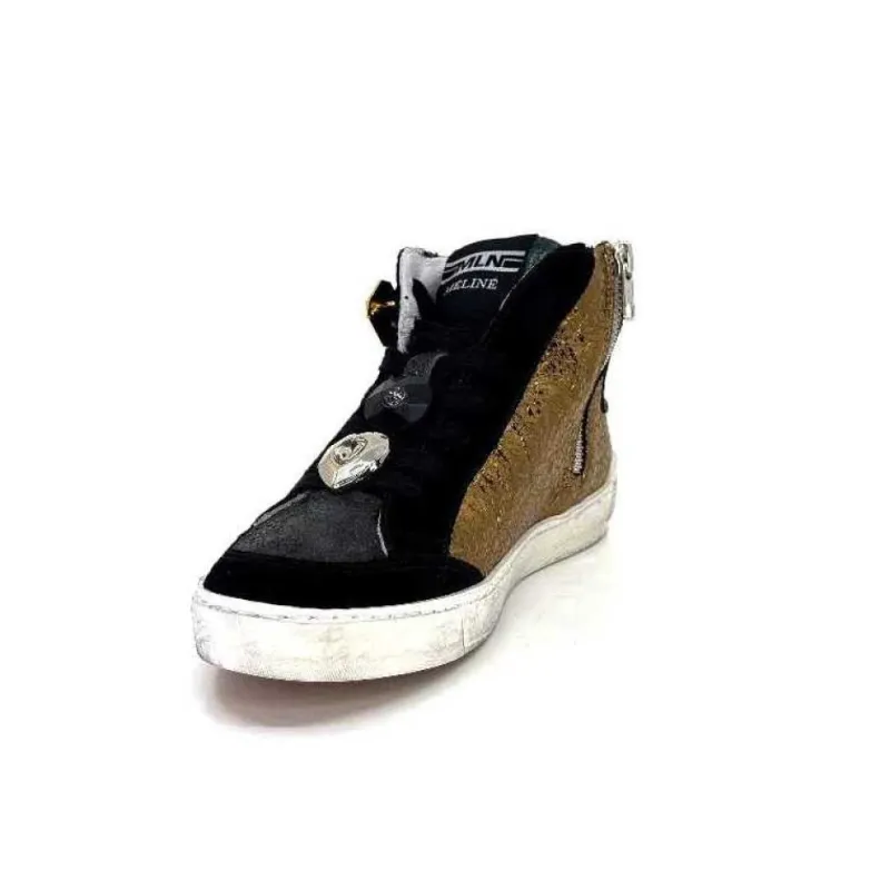 Meline Nkc 1151 Cuir Dore Et Daim Noir*Méliné Sale